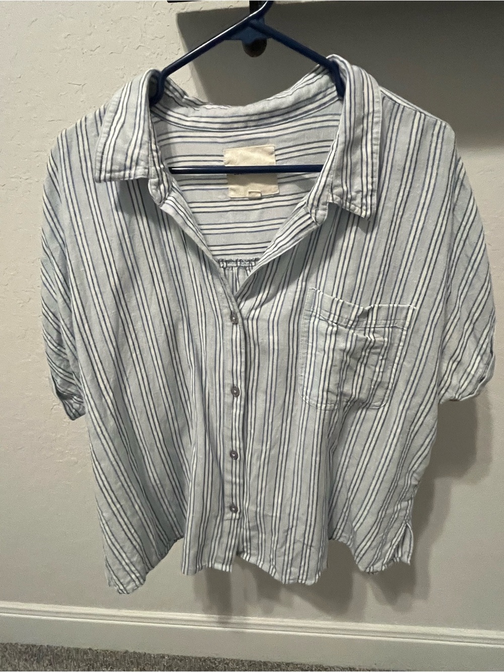 Lucky Brand White Button-Down Top with Blue Stripes